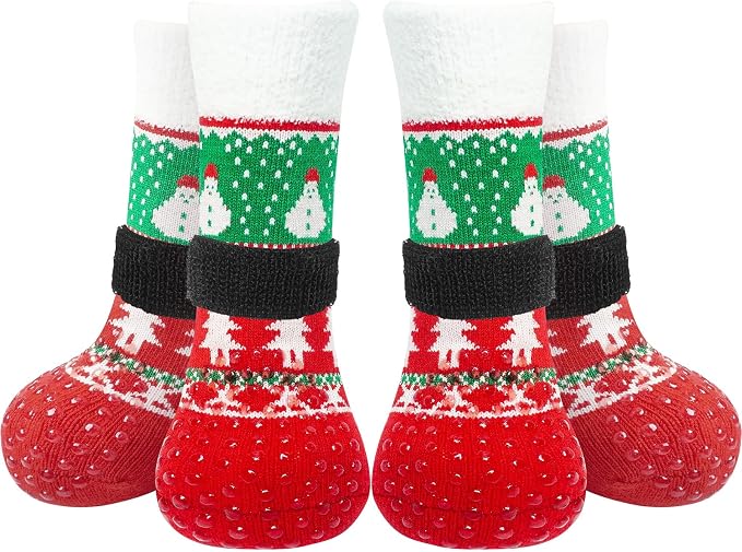 EXPAWLORER Christmas Anti-Slip Soft Dog Socks for Hardwood Floor,Warm Dog Shoes,Paw Protectors for Cold Pavement,Prevent Licking,Traction Control for Small Medium Large Senior Dogs
