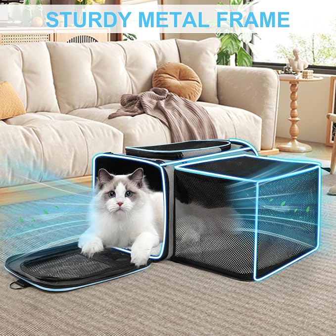 Pet Carrier Airline Approved, Expandable Pet Cat Carriers with Wheels for Dogs, Airline Approved Cat Dog Carrier, TSA Approved Pet Carrier in Cabin, Pet Dog Cat Carrier Soft, Cat Travel Carrier(Grey)