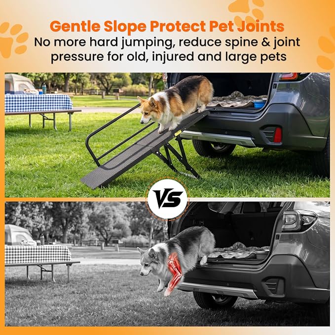 Dog Ramp for Bed,Couch,Car, 5-Level Adjustable Foldable Pet Ramp | With Non-Slip Rubber Surface & Safety Side Rail, Adjustable Height 13"-18.3", For Small & Medium Dogs, Supports Up to 200 lbs