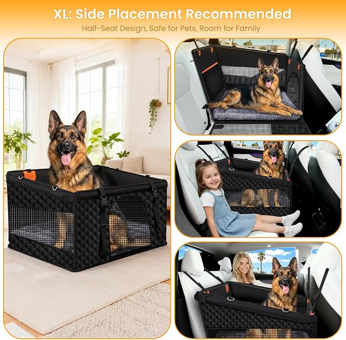 XL Large Dog Car Seat Cover with Dog Bed Mat for Back Seat Half - Single Seat Travel Hammock Extender, Waterproof Hard Bottom for Medium & Large Dogs, Car SUV Truck Vehicle