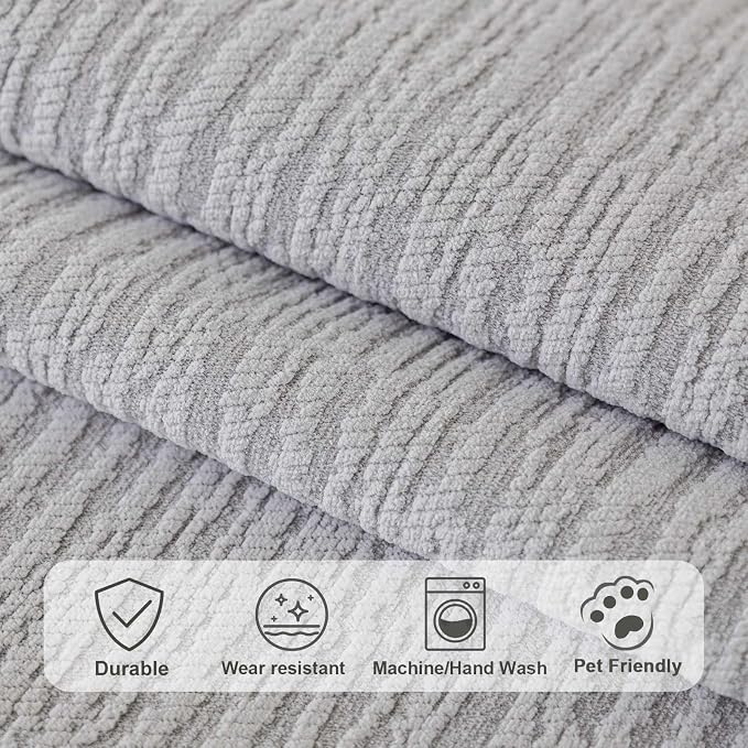 Soft Waterproof Chenille Cover Washable, Non Slip Sectional Sofa Covers for 3 Cushion Couch Sofa L Sharped Sofa Slipcover for Pets, Furniture Protector (1 PCS 36"x82" Light Grey)