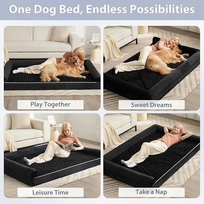 BFPETHOME Orthopedic Washable Human Dog Bed for Adult & Dog Cozy Sleep | Human Size Waterproof Big Soft Pet Couch Bed for Adult & Dogs Relax with Removable Cover Supportive Foam Black 61x43 Inch