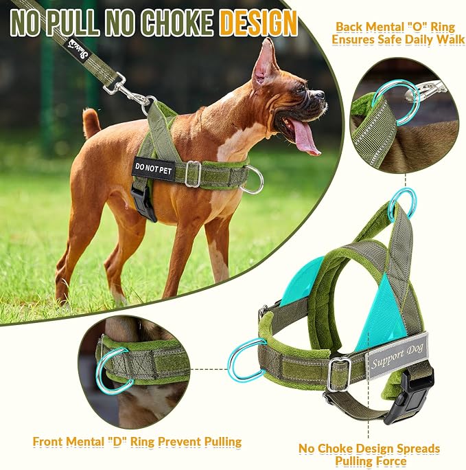 SlowTon No Pull Dog Harness with Front Clip - Heavy Duty, Soft Padded | Neck & Chest Adjustable, Tactical Pet Vest and Leash Set for Large Medium Sized Dogs, for Easy Walk & Training, Green M