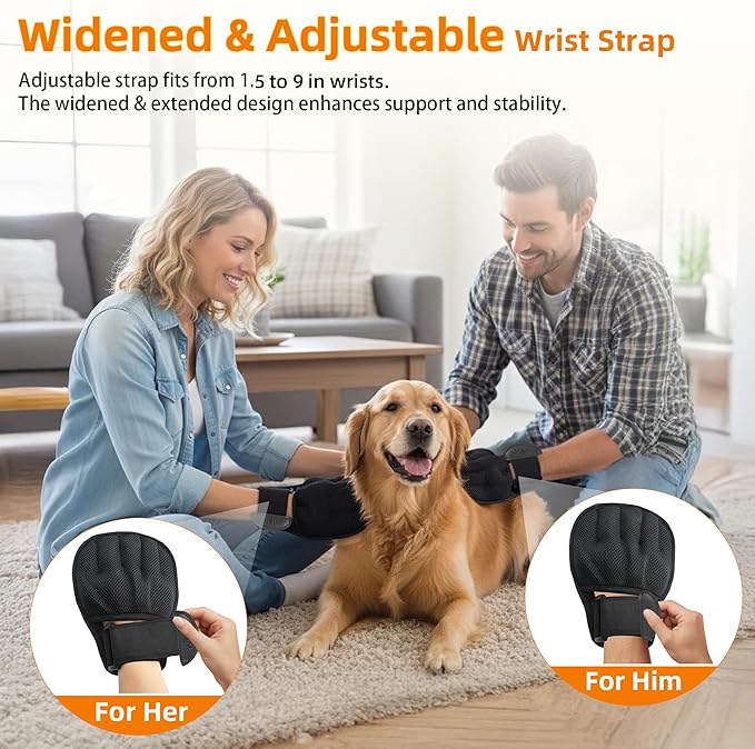 MMGOPET Pet Hair Remover Glove for Cats & Dogs, Patented Adjustable Strap, Reusable Five-Finger Grooming Glove, Non-Slip Fit, Removes Pet Hair from Couch, Carpet, Laundry & Car Seat, 2Pcs