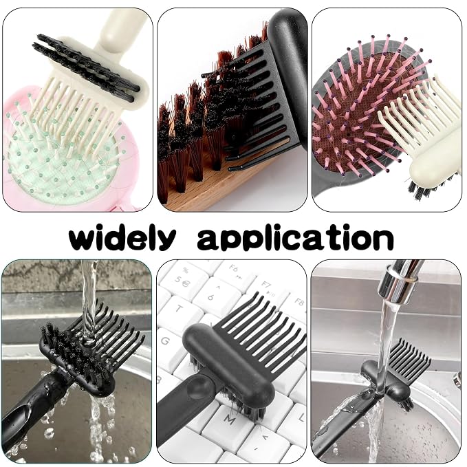 2Pcs 2-in-1 Hair Brush Cleaner & Remover Tool Brush Cleaning Tool Comb Cleaner Effective Hairbrush Cleaner Hair Brush Remover Rake for Man Woman Home Travel Salon Removing Hair Dust (Black, White)