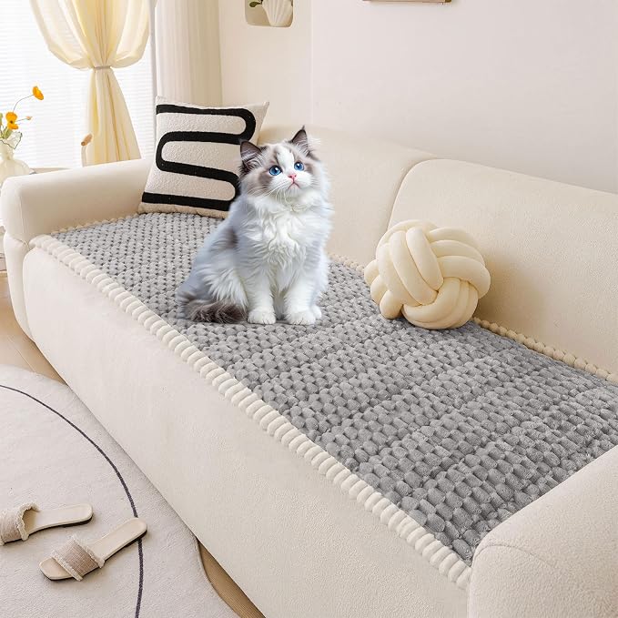 OTOB Couch Covers for Sofa Pet Friendly, Washable & Non Slip Fuzzy Dog Couch Cover Love Seat Sofa Slipcovers Cushion Mat, Cozy Soft All Seasons Plush Furniture Protector (Light Gray, 27.6" x 59.1")