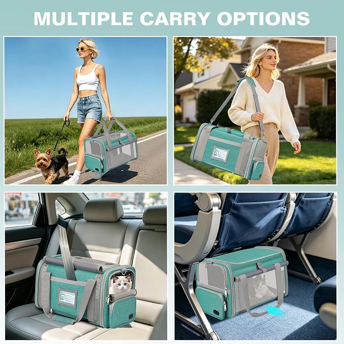 Soft Cat Carrier for Pets Up to 20 Lbs, Collapsible Cat Carrier Bag with Privacy Curtains, Airline Approved Small Pet Carrier for Small Medium Cats Dogs Puppy, Washable Soft Pet Travel Bag Dog Carrier