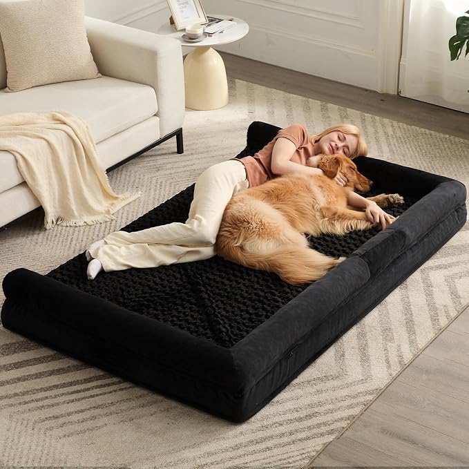 BFPETHOME Orthopedic Washable Human Dog Bed for Adult & Dog Cozy Sleep | Human Size Waterproof Big Soft Pet Couch Bed for Adult & Dogs Relax with Removable Cover Supportive Foam Black 61x43 Inch