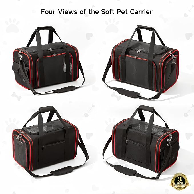 EliteField Soft-Sided Pet Carrier (3-Year Warranty, Airline Approved), Foldable Travel Bag with Removable Fleece Bed for Dogs, Cats & Small Pets, Scratch-Resistant Mesh