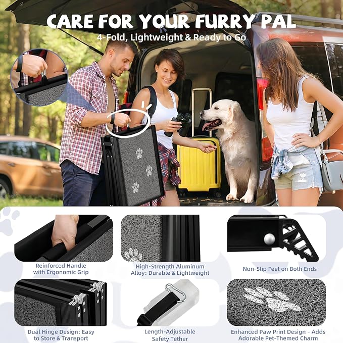 Dog Ramp for Car 63" Long & 17" Wide Portable Ramps for Large Dogs Non Slip Rug Surface Extra Wide Steps for SUV Camper Jeep and Truck Folding Pet Ramp Supports Up to 250LBS