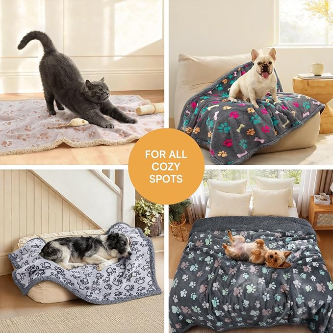 Luciphia Waterproof Pet Blankets for Couch Sofa Bed Cover Cat Liquid Pee Proof Washable Soft Fluffy Large Dog Blanket Reversible Furniture Protection Puppy Grey Paw Thicken Small（40" x 28"）