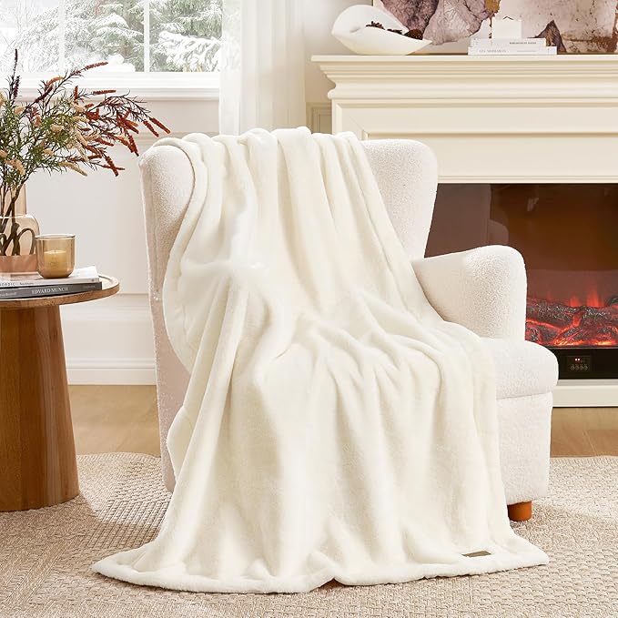 Luxury Faux Fur Throw Blanket for Couch, Ultra Soft Waterproof Pet Blanket, Cozy Warm Plush Blanket for Sofa Bedroom Living Room, Liquid Pee Proof for Large Dog or Cat, 50x60 inch, Cream