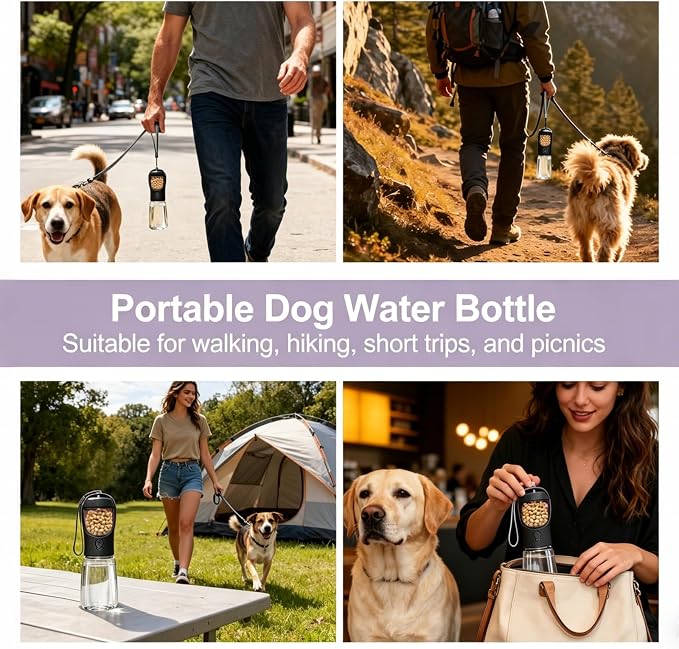 Dog Water Bottle, Portable Water Bottle with Food Container for Dogs Cat Pet Hiking Walking Travel Camping, Leak-Proof Dog Water Bowl Dispenser with Feeder Function Puppy Essentials