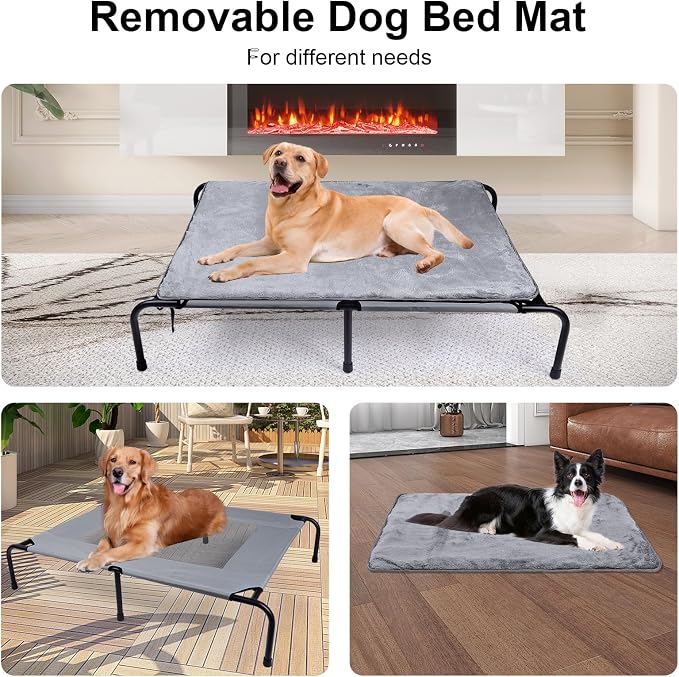 Outdoor Dog Elevated Bed with Plush Mat, Raised Dog Beds,Pet Cot Hammock(L) | Durable Washable Raised Dog Bed, Indestructible Elevated Cooling Dog Beds,Durable Dog Cot Bed, Lifted Outside Dog Hammock Bed
