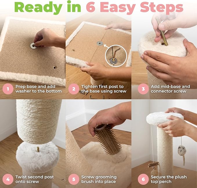 Best Pet Supplies Catify Cat Scratcher, Fun Interactive Scratchers, Posts, Poles, Claw Safe, Furniture Saver Indoor Play Support Natural Cat Behaviors Heavy Duty - Beige Scratching Post - H: 25"