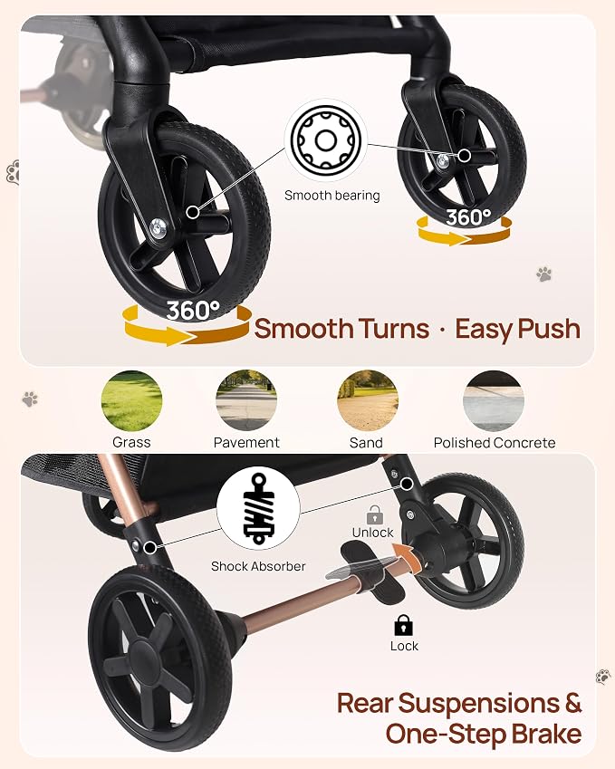 RIDYEE Dog Stroller, Foldable & Lightweight Pet Stroller for Small Medium Dogs & Cats up to 33 lbs, All-Terrain Shock Absorbing Wheels, Fully Ventilated, Storage Basket & Cup Holder