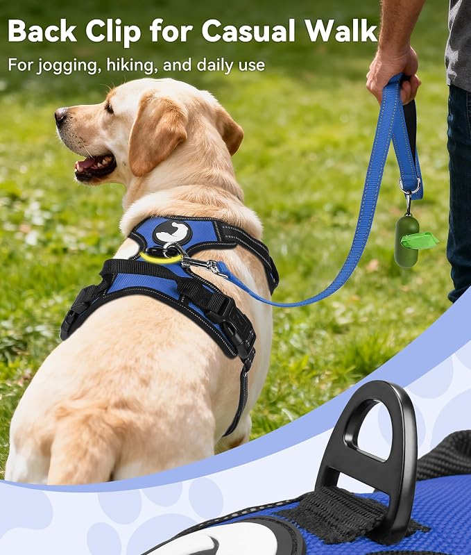Joytale No Pull Dog Harness for Large Dogs, Front Clip, Navy Blue | Grab Handle for Instant Control, Padded & Adjustable Vest, Sturdy Metal D-Rings, for Safe Training & Daily Walking