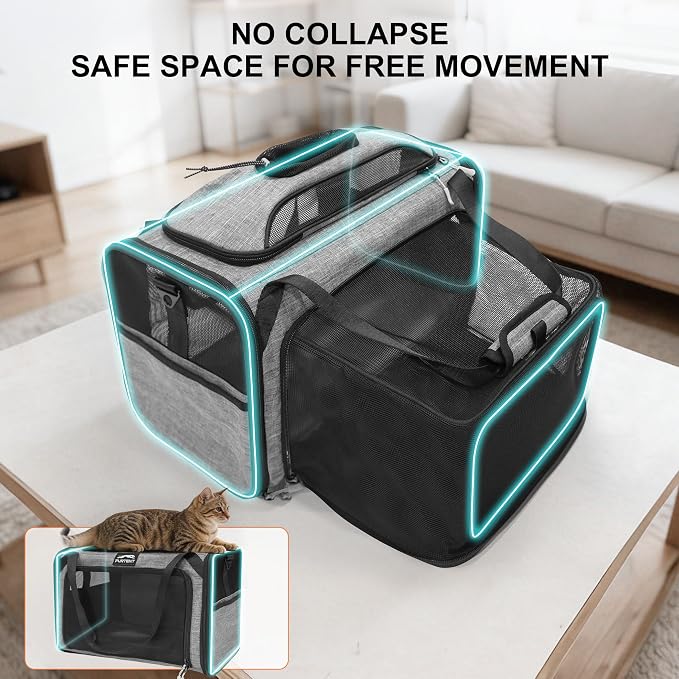 Cat Carrier Soft Expandable Pet Carrier Top & Sides Airline Approved Dog Carriers 360° Ventilation Soft-Sided Cat Carriers with Breathable Mesh Built-in Safety Leash & Reversible Cushion