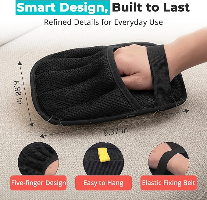 Choodeks Pet Hair Removal Gloves for Dogs and Cats, Reusable Electrostatic Grooming Tool, 2-Piece Set for Furniture, Clothing, Car Seats Reusable 2-in-1 Design, 2 Pack
