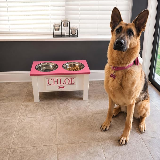 Elevated Dog Bowls for Large Dogs, Personalized Food Stand for Large Breed | Farmhouse Style, Elevated Wood Stand, Storage Container, Stainless Steel Bowls, Raised Anti-Slip Feeder, Made in USA