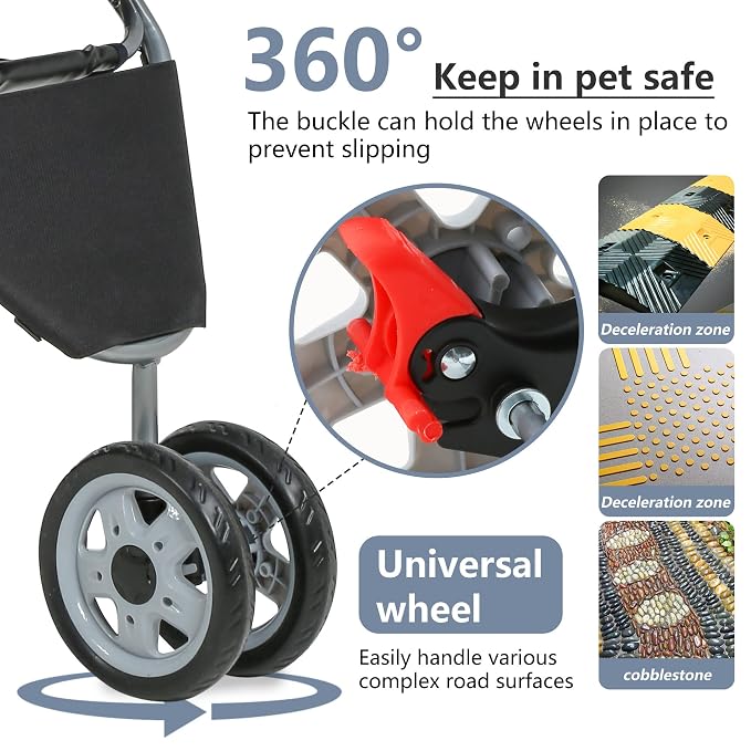 FDW Pet Stroller 3-Wheel Durable Foldable Cat Dog Stroller with Washable Liner Storage Basket Cup Holder,Black
