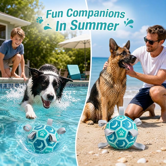 Dog Toys Balls, Dog Soccer Ball with Straps, Dog Birthday Gifts, Durable Balls for Small Medium Pet, Puppy Outdoor Toy, Pet Training Soccer Ball, World Cup Soccer (6 Inch) (Blue, Medium)
