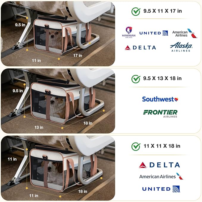 Lekereise Top-Expandable Pet Carrier 17x11x9.5 Inch Alaska Hawaiian Airline Approved Soft Sided Underseat to 12lbs Travel Carriers for Small Dogs and Cats with Locking Safety Zippers Anti-Scratch Mesh