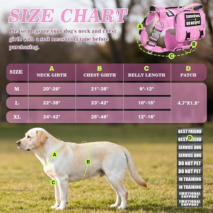 Service Dog Vest with Removable Backpack for Medium Dogs Pink M | No Pull Adjustable Dog Harness with Pockets,Soft Padded Handles&Molle for Patches,Heavy Duty for Training Hiking Hunting
