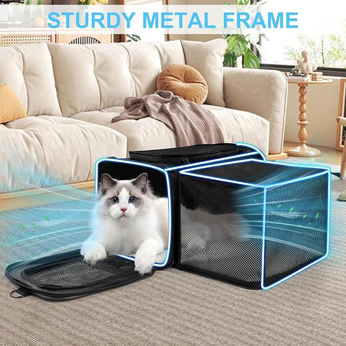 Pet Carrier Airline Approved, Expandable Pet Cat Carriers with Wheels for Dogs, Airline Approved Cat Dog Carrier, TSA Approved Pet Carrier in Cabin, Pet Dog Cat Carrier Soft, Cat Travel Carrier(Grey)