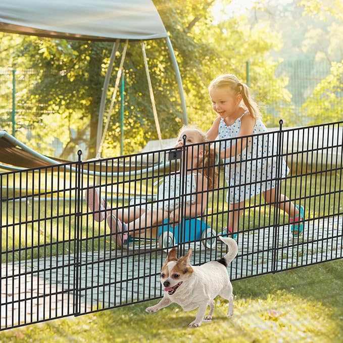 Toolterritary 10 Panels No Dig Garden Fence with Gate, 32 in(H) X24.2 ft(L) Metal Fence Panels, Thickened Rustproof Garden Fencing, Animal Barrier Fence for Dogs, Rabbits, and Patio