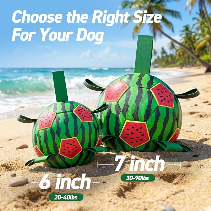 QDAN Dog Water Pool Toys: Dog Soccer Ball with Straps, Waterproof Dog Balls Swimming Beach Balls for Summer Outdoor Games (6 Inch)