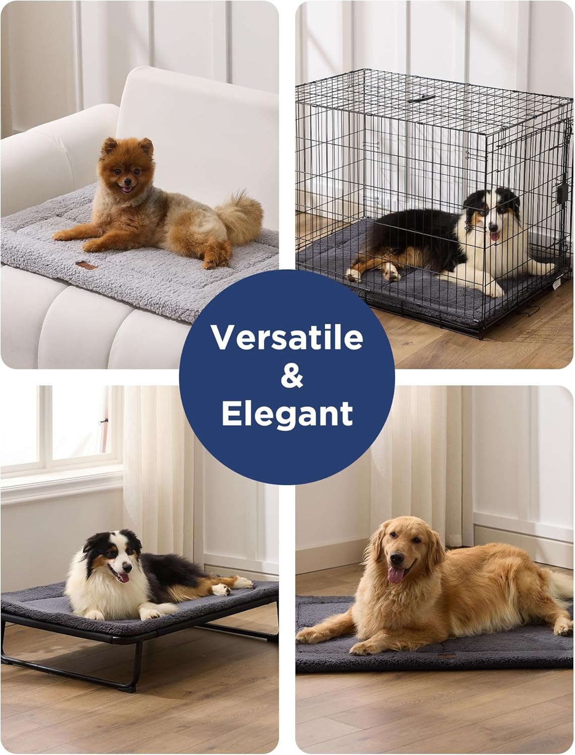 Joydeco Low Profile Dog Crate Mat Reversible Bed Pad, Washable Dog Pad Mat with Ultra Soft Fleece, Compact Design Kennel Beds Mats for Extra Large Jumbo Medium Small Pets, 48" x 30" Gray