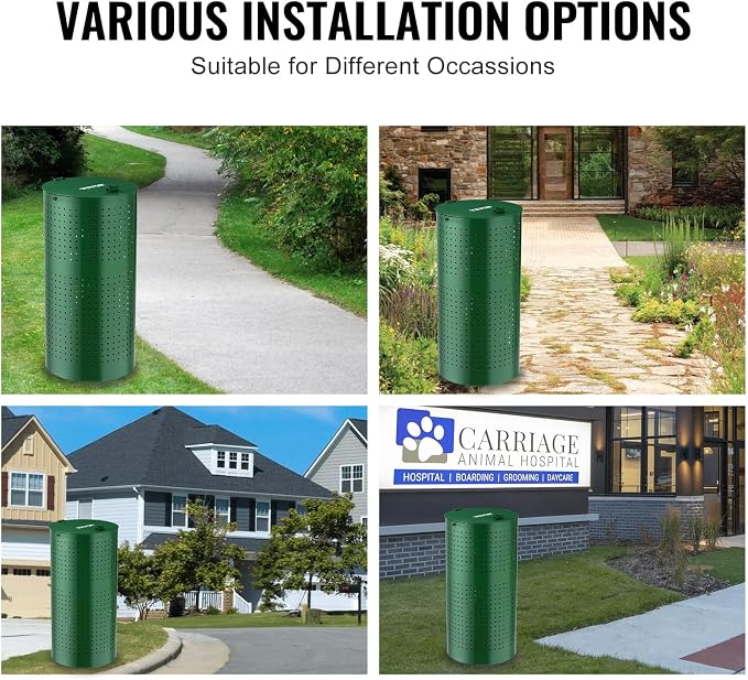 VEVOR Dog Poop Trash Can With 50 Liner Bags, 11.5 Gallons Outdoor Waste Bin With Lid & Liner Clip for Pet Waste Station, Disposal Container for Garden Backyard Park