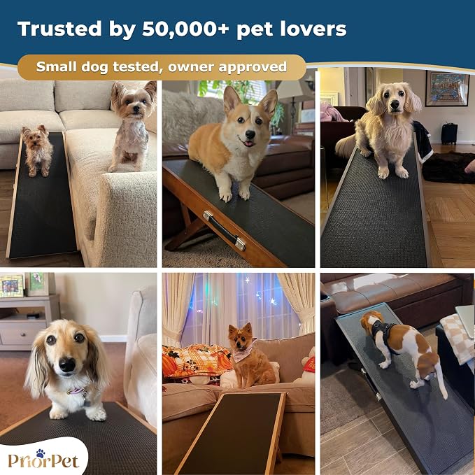 Dog Ramp for Couch – Non-Slip, Sturdy Build Foldable Wooden Dog Ramp – Supports up to 200 lbs – 7 Adjustable Heights (14"–20.5") – Enhanced Stability – Birchwood Pet Ramp for Small Dogs – Walnut