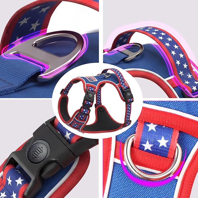 Medium Dog Harness, No Pull Pet Vest with Neck Buckle for Easy On Off, Breathable Walking Harness for French Bulldog, Corgi, Beagle, Padded with Sturdy Handle, 2 Tactical Leash Clips (M Size)