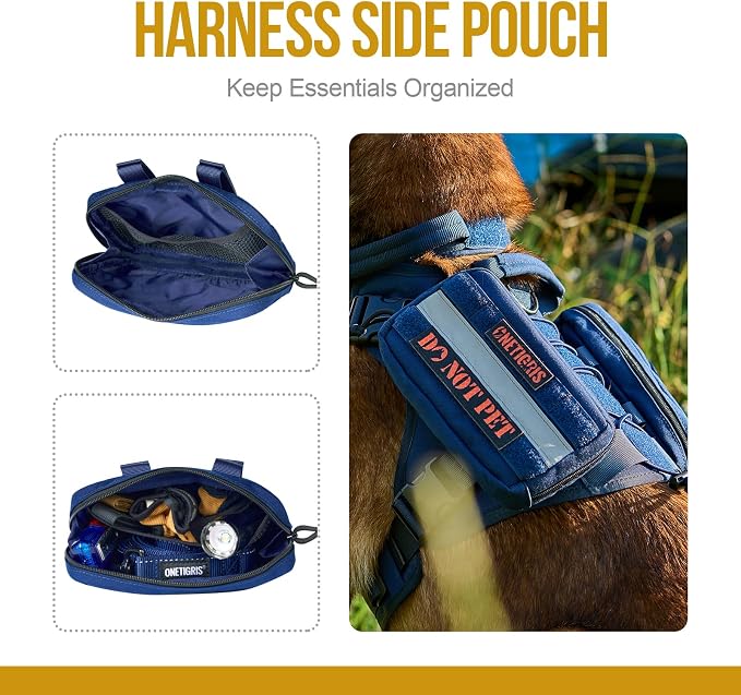 OneTigris Service Dog Vest Harness Saddle Bag Backpack Pouch, Emotional Support, Service Dog in Training,Quality Saddlebag for Tactical Dogs Vests(Blue)