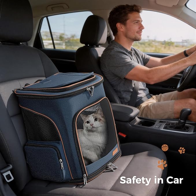 Lekereise Large Cat Backpack Carrier Fit Up to 20 25 Lbs, Expandable Pet Carrier Backpack Foldable Dog Backpack Carrier, Blue