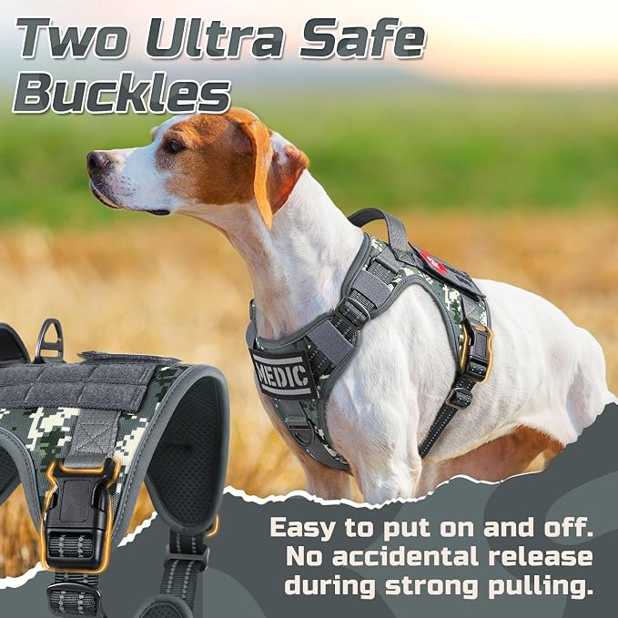 rabbitgoo Tactical Dog Harness for Small, No Pull Military Service Vest | Molle & Handle, Heavy Duty, Adjustable, Reflective Straps, Easy Control for Training Walking, Grey Camo, Small