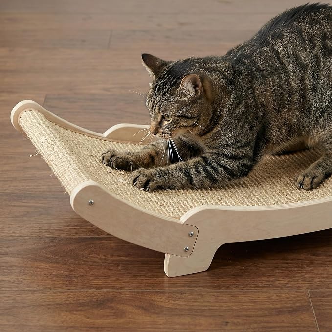 Sisal Cat Scratcher Bed for Indoor Cats Hammock for Scratching Pad Cat Chair Nartural Sisal Scratch Post for Large Cats Scratcher Lounge, Wooden Cat