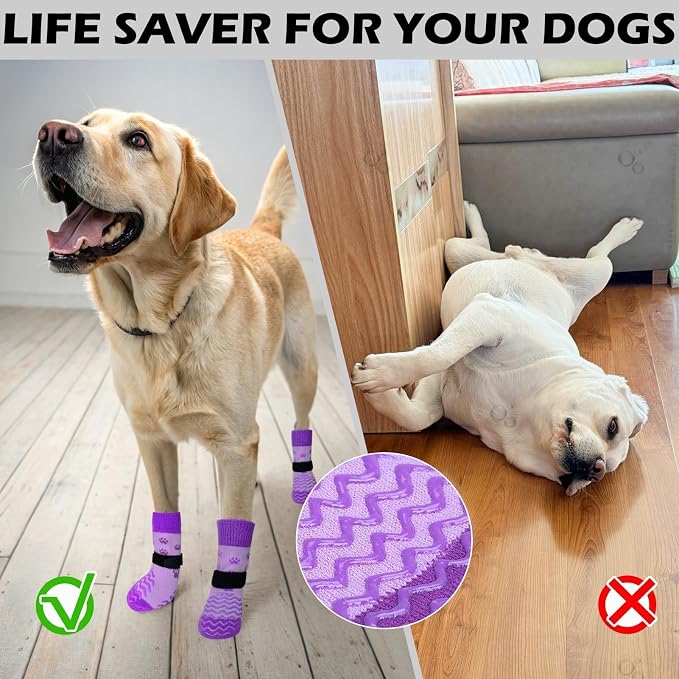 EXPAWLORER 6Pcs Anti Slip Dog Socks to Prevent Licking Paws, Dog Shoes for Hot Pavement Double Sides Dog Boots & Paw Protectors Booties for Hardwood Floors with Grippers Small Medium Large Senior Dogs