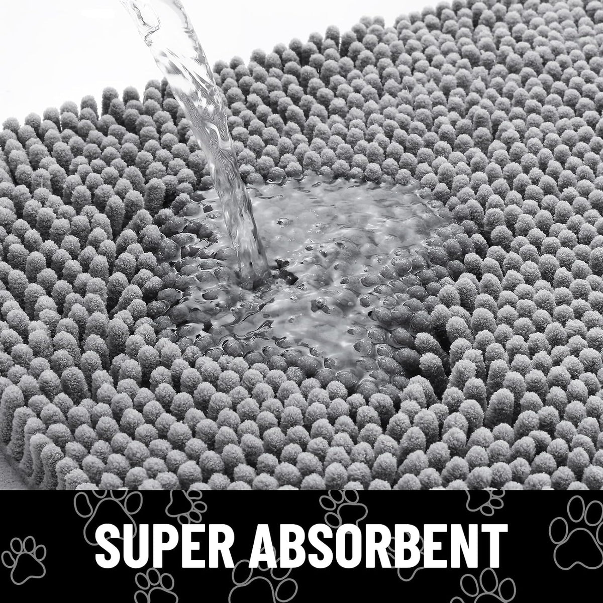 Smiry Dog Door Mat for Muddy Paws, Absorbent Dirt Trapper Non Slip Quick Dry Washable Chenille Mat for Mud Dogs, Entry Rug for Indoor and Outdoor (36x24 Inches, Grey)