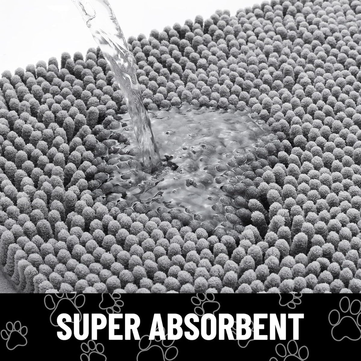 Smiry Dog Door Mat for Muddy Paws, Absorbent Dirt Trapper Non Slip Quick Dry Washable Chenille Mat for Mud Dogs, Entry Rug for Indoor and Outdoor (71x46 Inches, Grey)