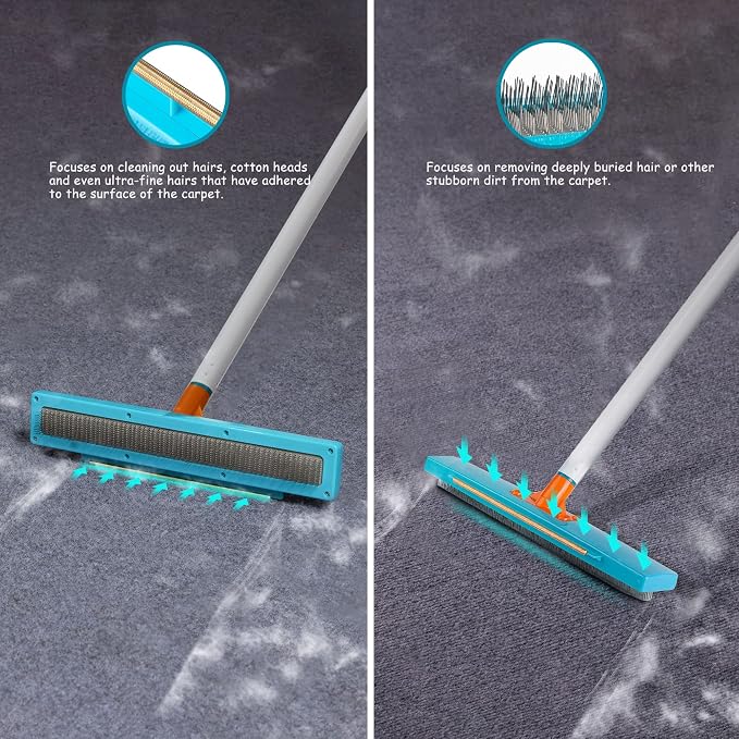 Carpet Rake-Carpet Hair Removal Tool-Carpet Rake to Fluff Carpet-Carpet Scraper Brush Rug Comb Pet Cat Fur Dog Hair Remover for Couch Furniture Carpet Broom