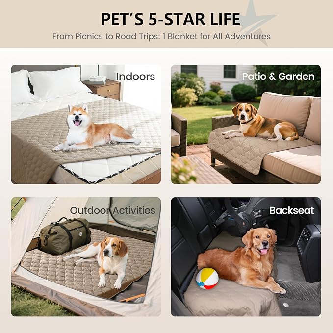 gogobunny 3X Stronger Waterproof Pet Blanket, Scratch Proof Furniture Protector for Dogs Cats, Reversible Cover 30x30 Inch, Dark Beige