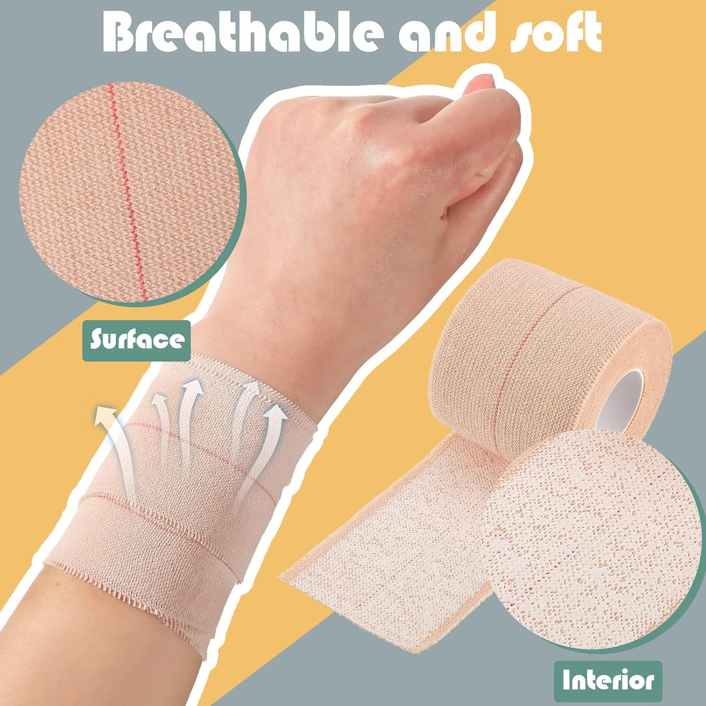 4 Rolls Elastic Tape Adhesive Elastic Tape Self Adhesive Bandage Wrap Flexible Stretch Bandages for Sports Ankle, Knee and Wrist Sprains Animal Pets, 2 Inch x 5 Yard