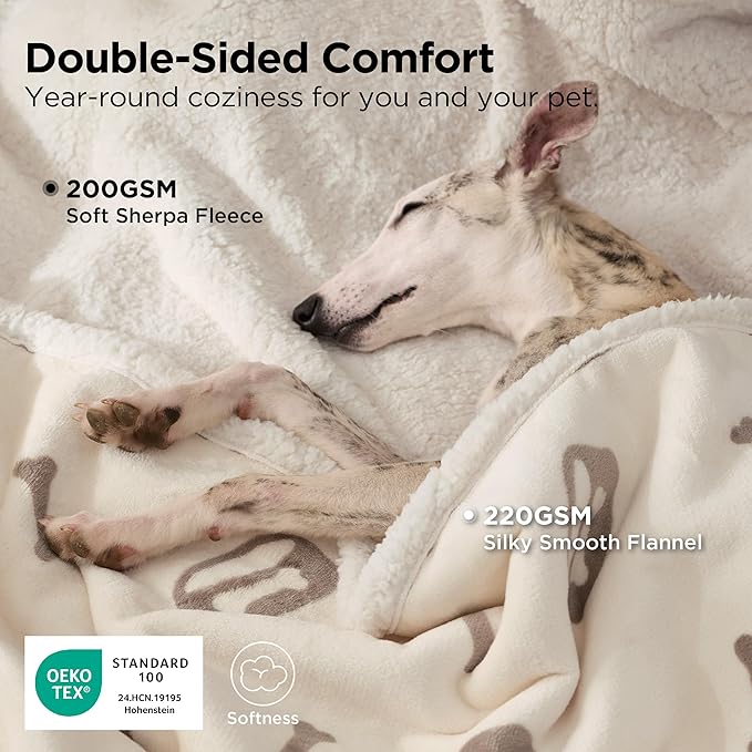 Bedsure Waterproof Dog Blankets for Medium Dogs Washable - Soft Print Sherpa Fleece Puppy Cat Blanket, Cozy Plush Reversible Throw Furniture Protector for Pet Kitten Doggy, 30"X40", Beige
