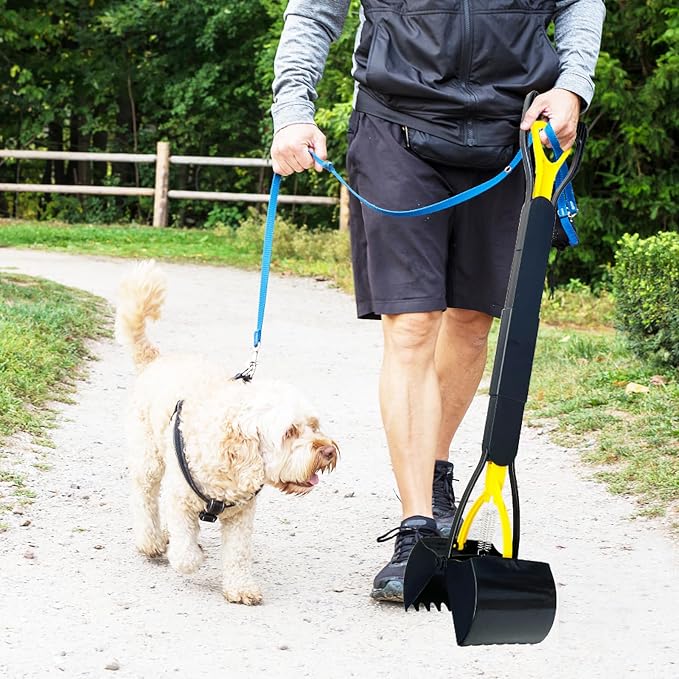 Pooper Scooper 2 Pack with 20 Litre Step Dog Poop Trash Can, 28" Long Handle Dog Poop Scoopers for Large Small Dogs Heavy Duty, Removable Inner Bucket for Outdoors, 50 Waste Bags Included (Yellow)