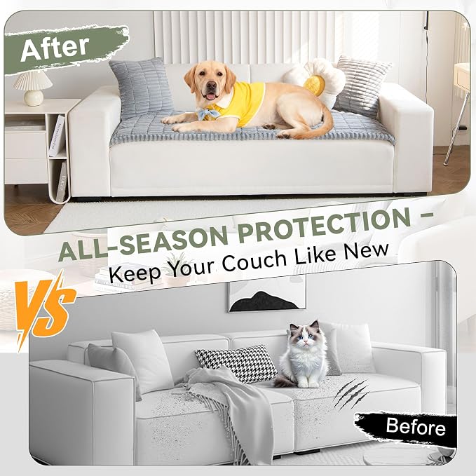 OTOB Dog Couch Covers for 3 Cushion Washable Non Slip Plush Pet Friendly Bed Mat Sofa Cover for Dogs, All Seasons Cozy Soft Fuzzy Furniture Protector Sofa Slipcovers (Gray, 27.6" x 59.1")