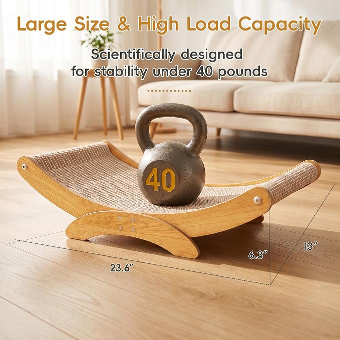 Cat Scratcher Bed for Indoor Cats, 23.6" Large Sisal Cat Scratching Board | Modern Cats Lounger/Hammock, Wood Frame Scratch Pad,Natural Sisal Scratch Post, Easy Assembly, Protect Furniture