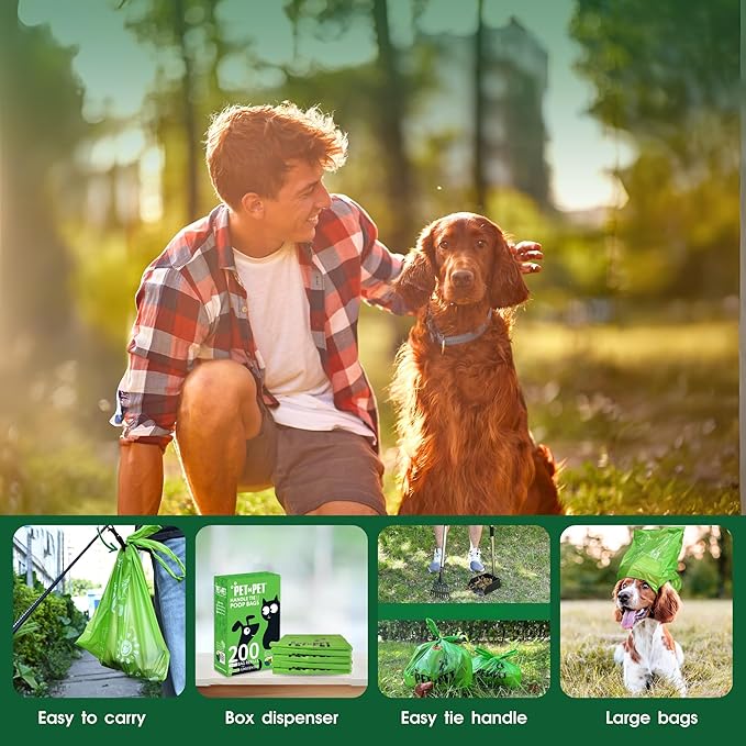Pet N Pet 800 Counts Unscented Dog Poop Bags Rolls with Tie Handles, 41% Plant Based & 59% PE Poop Bags for Dogs, Extra-Thick Doggie Poo Bag, Pet Waste Bag
